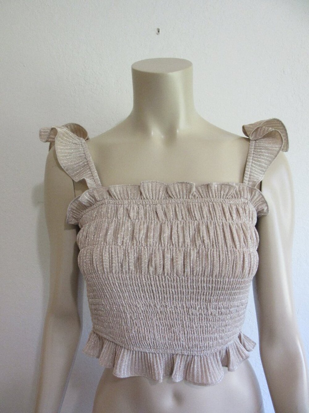the impeccable pig Rose Gold Metallic M Smocked Crop Top